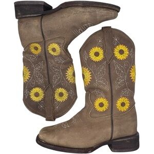 La Sierra Women’s Leather Sunflower Embroidered Western Heeled Boots - Size 6.5